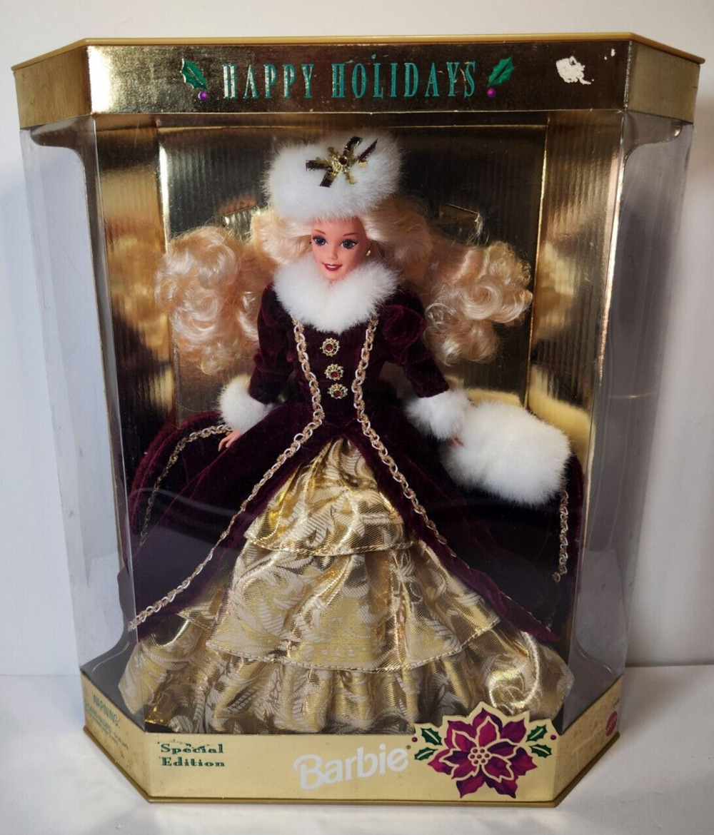 1996 BARBIE Happy Holidays Special Edition Mattel 15646 NRFB Coat Fur Burgandy